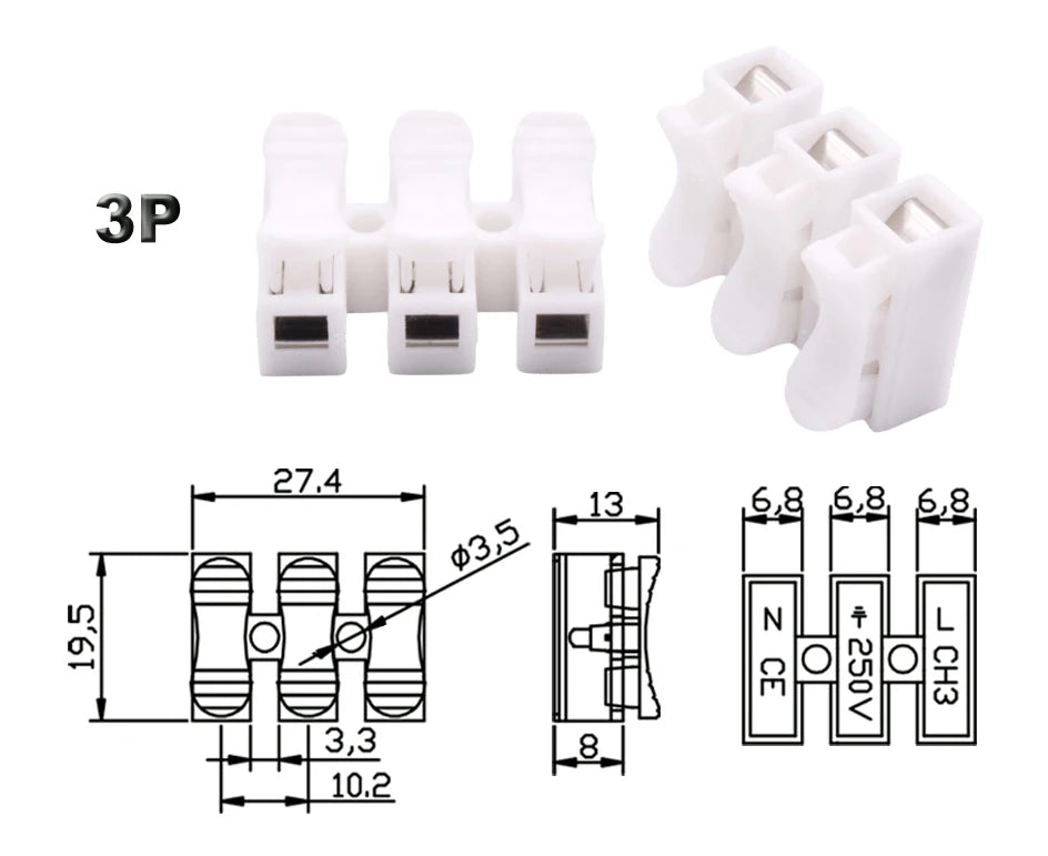 30/50/100pcs CH2 CH3 Mini Electrical Cable Press Fit Connectors 2P 3P Spring Quick Splice Lock Wire Connection Terminal Block