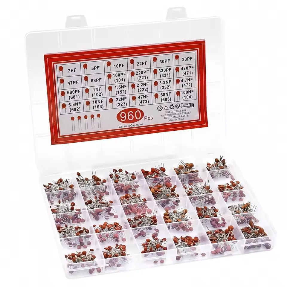 300/960pcs 50V Ceramic Capacitors Kit 2pF-0.1uF 30pF 100pF 1nF Electronic Components Package Capacitor Assorted Samples Diy Kit