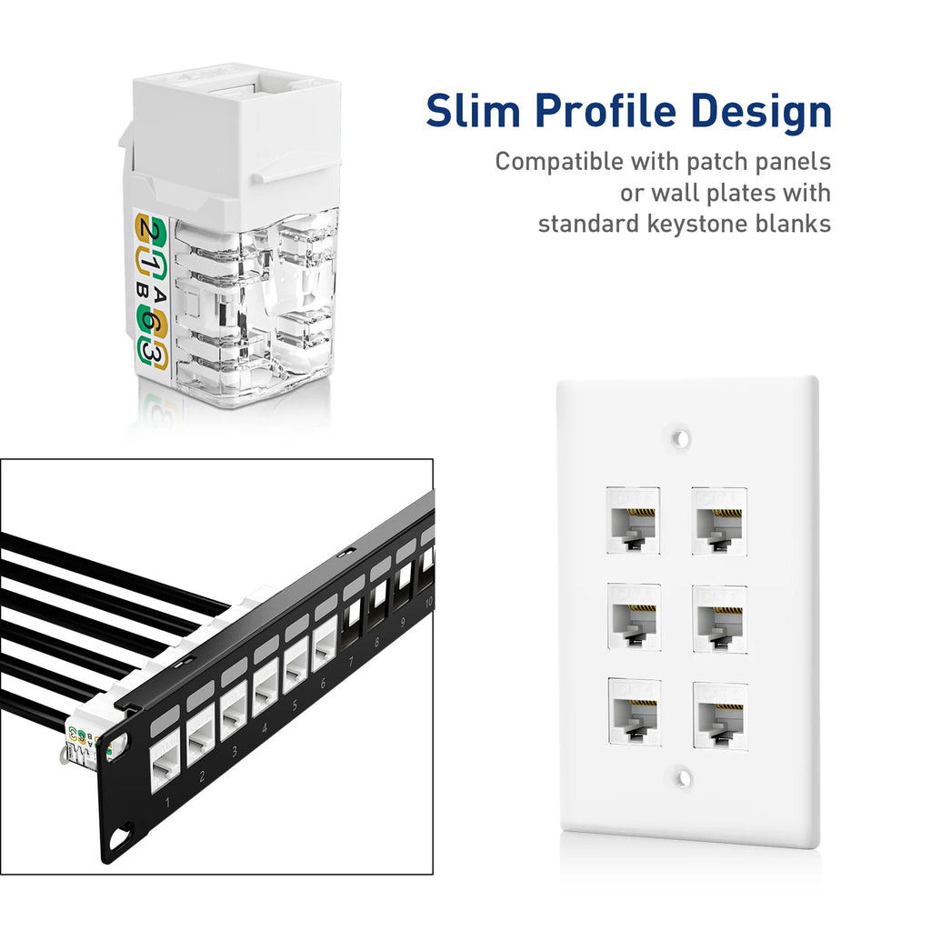 ZoeRax RJ45 Cat6 Keystone Jacks Slim Profile 1/10/30-Pack, 90-Degree Ethernet Punch Down Keystone Jack Adapter