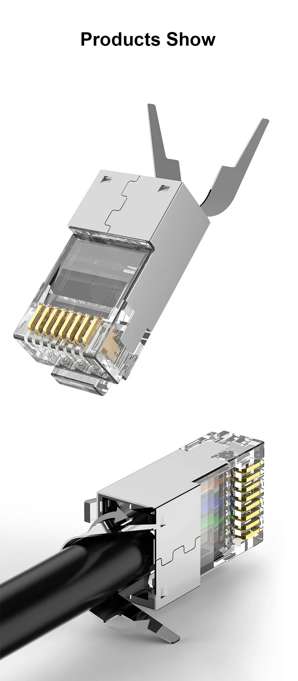 CAT6 CAT7 CAT5E RJ45 Connectors Pass Through Modular Plug Network UTP 3/50μ Gold-Plated 8P8C Crimp End for Ethernet Cable