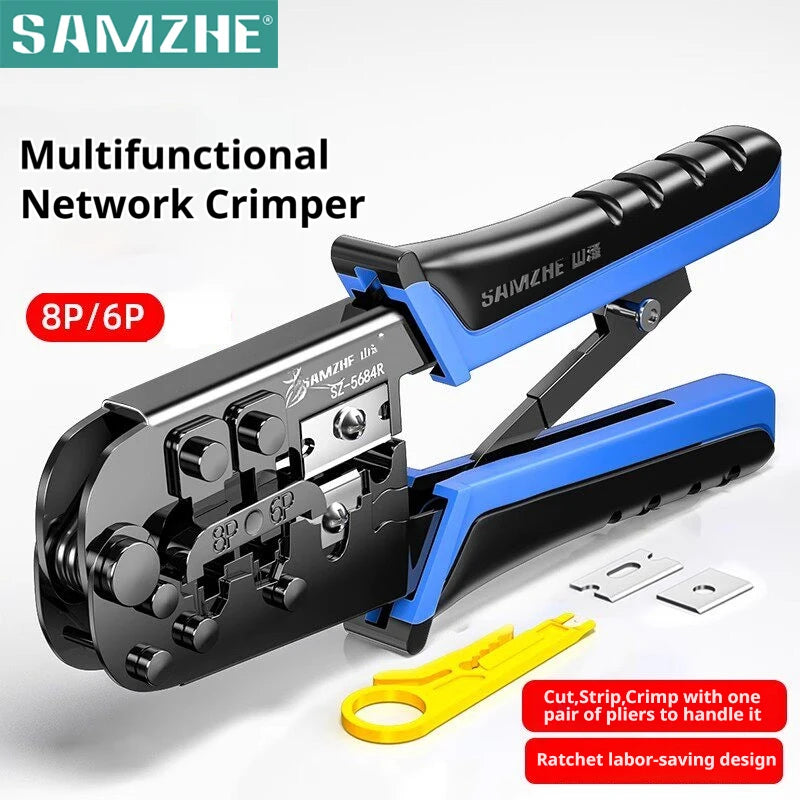 SAMZHE RJ45 Crimper RJ11 RJ45 Crimping Tool Ethernet Network LAN Cable Crimper Cutter Stripper Plier for 6P 8P RJ11 RJ12 RJ45