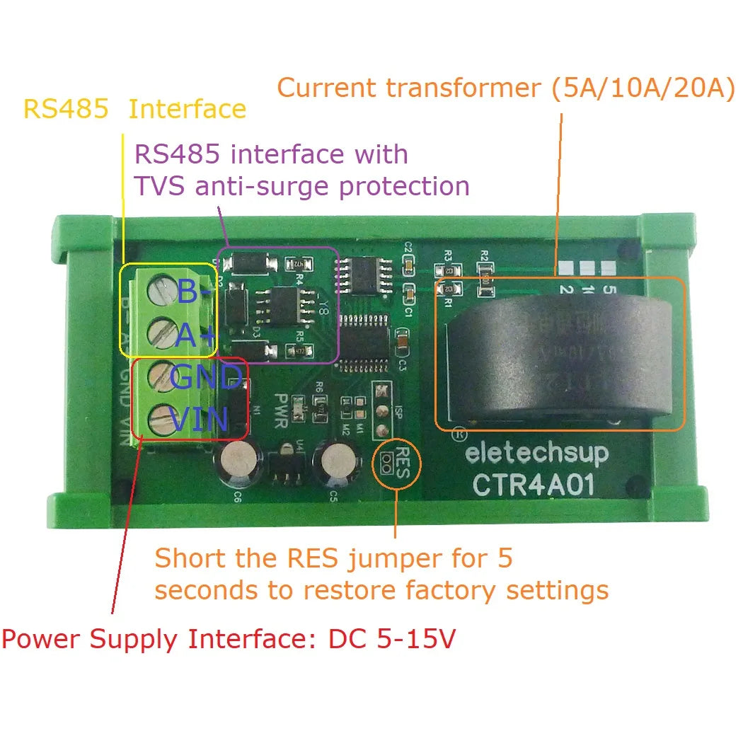 5A/10A/20A 110 220V 50HZ/60HZ RS485 Current Collector Ammeter MODBUS PLC Current Analog Acquisition AC Transformer Meter Module