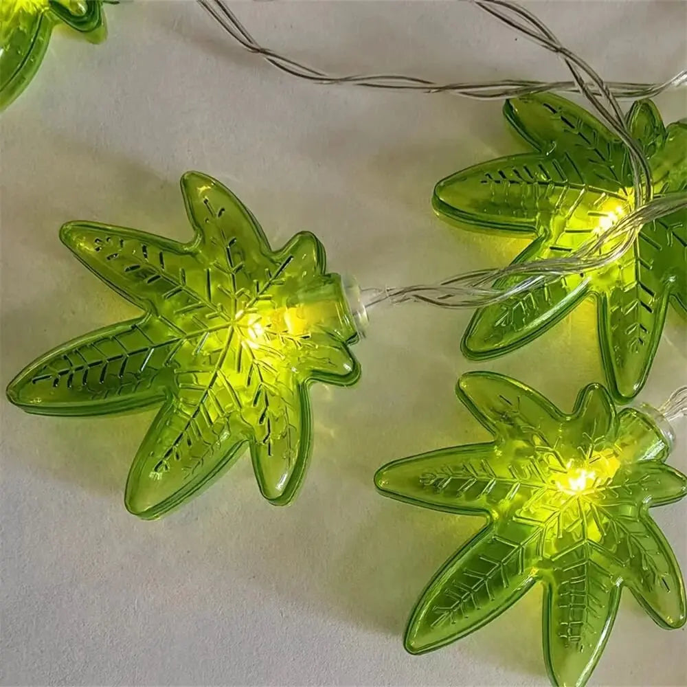 1PC Green Maple Leaf LED String Light,Battery-Powered Fairy Light,Decorative Lighting For Indoor/Outdoor Camping,Fence,Yard,Lawn