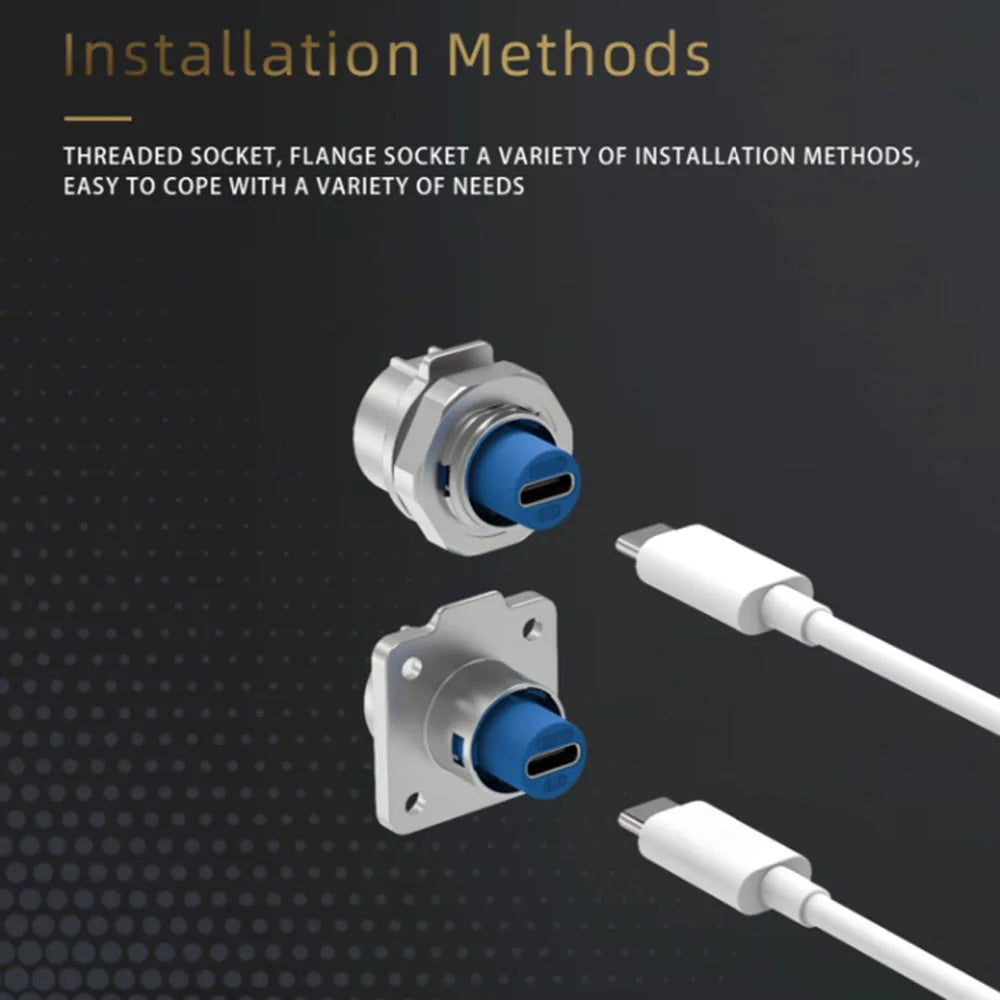 EW-LP16 Type-C USB 3.1 Female Socket Rear Nut Locking Jack Panel Mount Connector Waterproof Fast Charging Data Wire Cable 5A