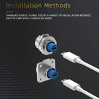EW-LP16 Type-C USB 3.1 Female Socket Rear Nut Locking Jack Panel Mount Connector Waterproof Fast Charging Data Wire Cable 5A