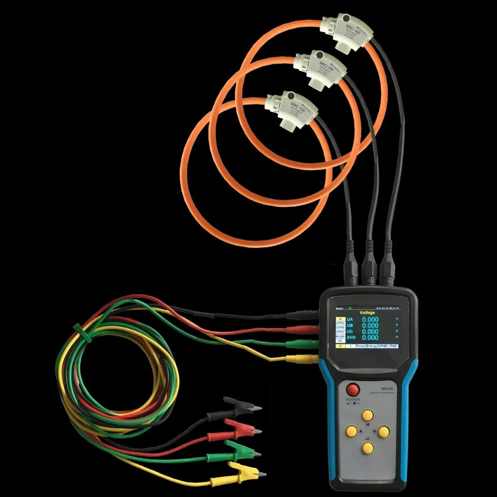 Portable MEATROL ME435 Three Phase Power Data Logger Rogowski Coil Digital Energy Watt Meter Industrial Power Analyzer