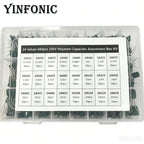 24Value 660pcs Mylar capacitor kit 100V 2A221J to 2A474J 10nF 100nF 0.1uF 1uF Polyester Film capacitor Assorted Kit