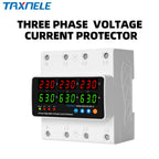 3 Phase Din Rail Voltmeter Ammeter Adjustable Over Under Voltage Current Limit Protection Monitor Relays Protector 63A 100A