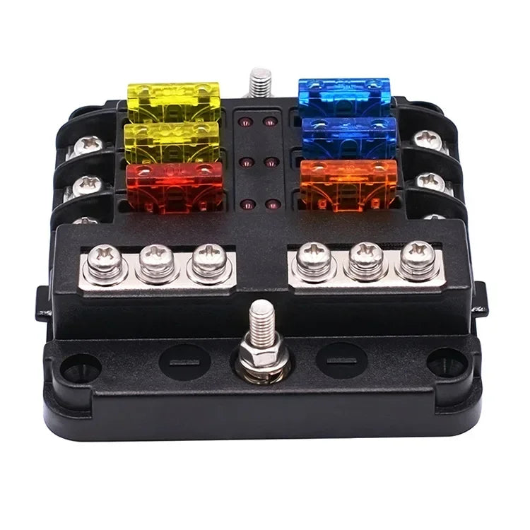 6/12 Way Blade Fuse 12-24V Car Boat Fuse Box Holder with Plastic Cover for Power Panel Board Camper RV Accessorie