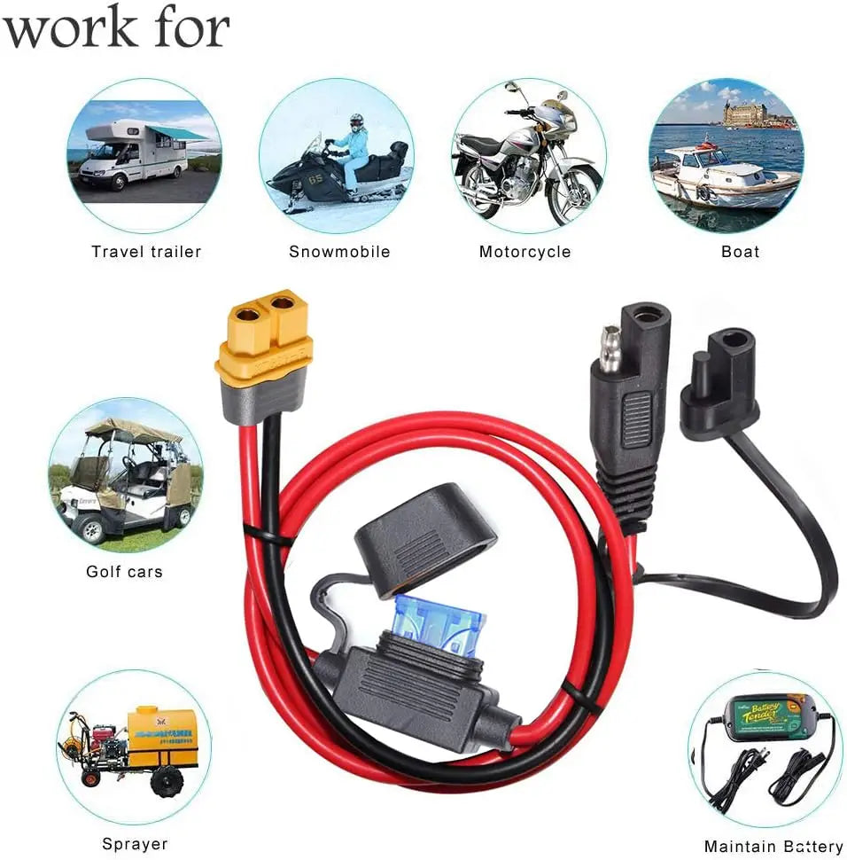 JMUYTOP 1M 6mm2 SAE to XT60 female Connector Extension Cable 10AWG with 15A Protection Fuse For EcoFlow solar Power Station