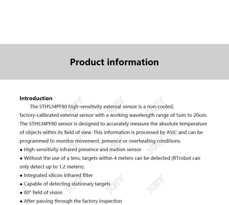 XRY Low power, high sensitivity infrared (IR) sensor for presence and motion detection, STHS34PF80