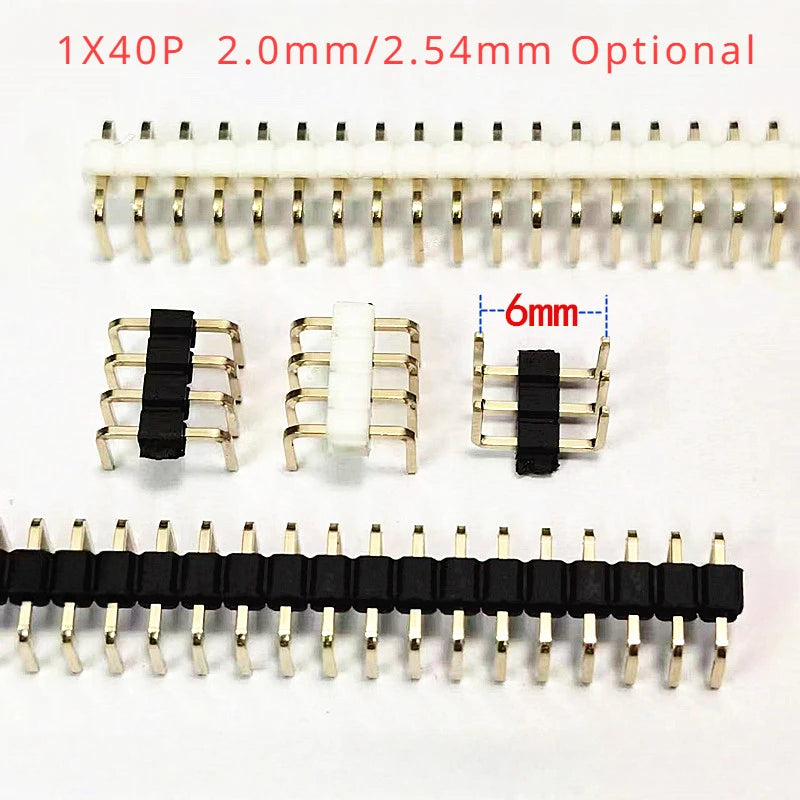 10pcs 2.54mm/2.0mm U Shape Single Row 1x40P Right Angle RA DIP Connector Button Entry Gold Breakable PCB Jumper Male Pin Header