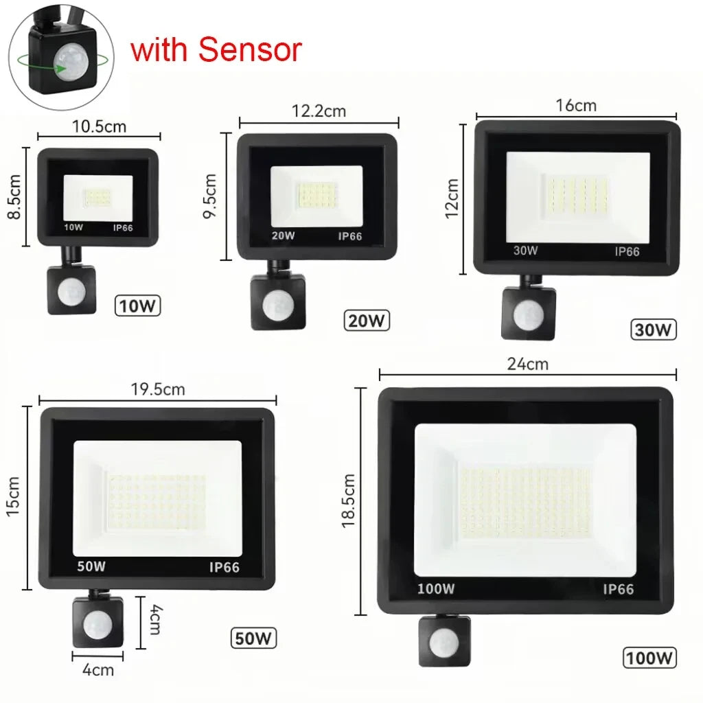 LED PIR Motion Sensor Floodlight Outdoor Wall Light White Light 100W 50W 30W 20W 10W IP66 Waterproof LED Spotlight For Garden