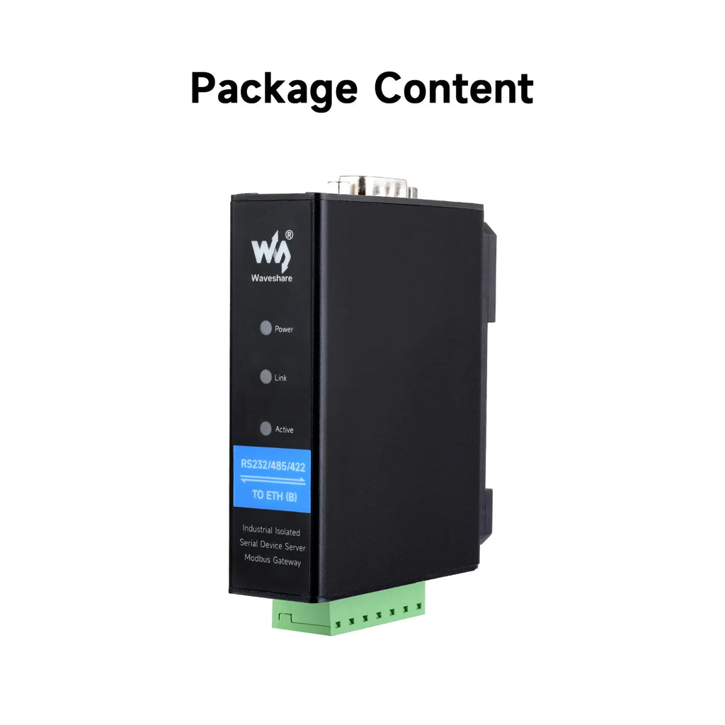 Waveshare Rail-Mount Serial Server, RS232/485/422 To RJ45 Ethernet Module, TCP/IP To serial, Modbus Gateway MQTT Gateway,POE Opt