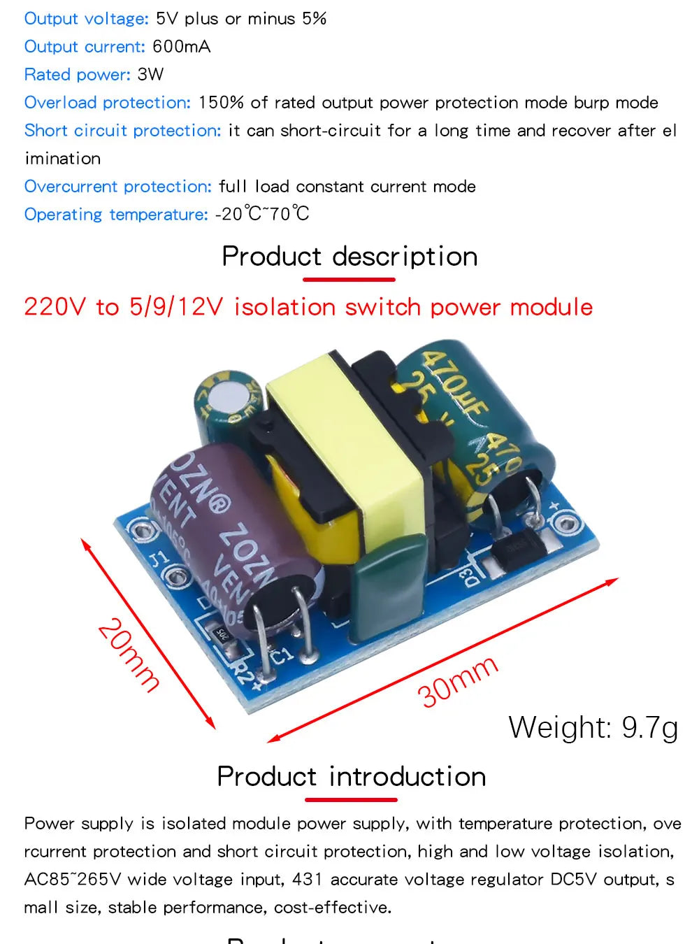 AC-DC 3.3V/5V/12V Precision Buck Converter AC 220v to 5v DC step down Transformer power supply module 1A 12W