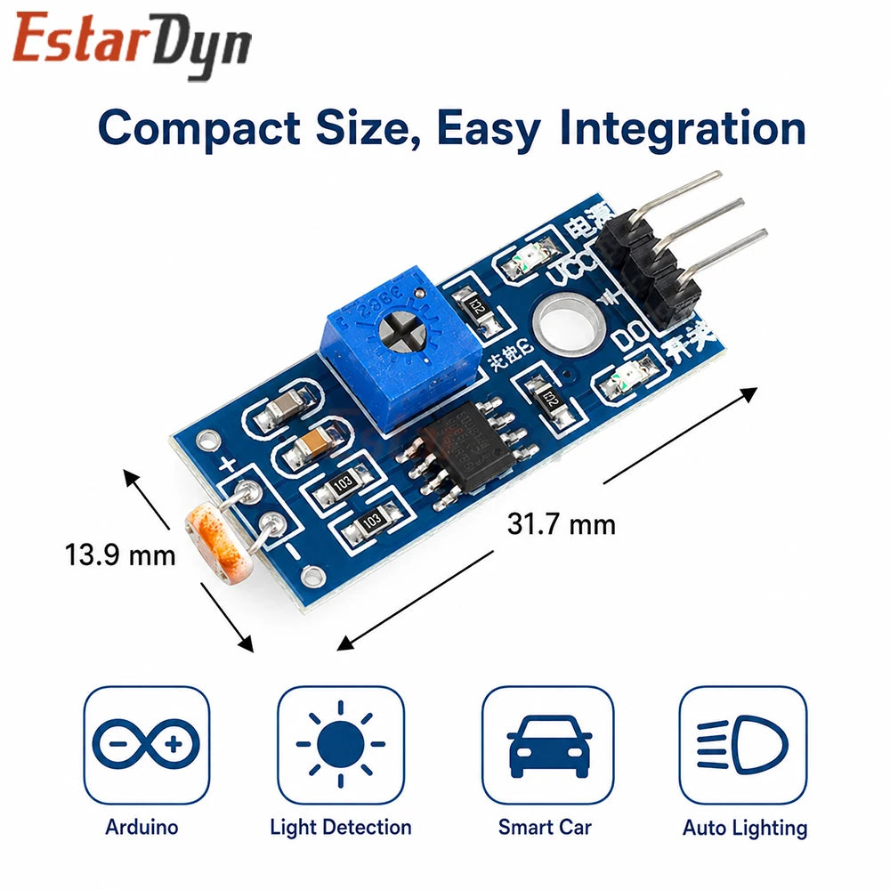 Estardyn 3.3V-5V Photoresistor Light Sensor Module 3Pin LDR Detector for Robot Light Following DIY & Smart Lighting