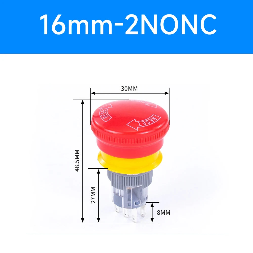 16mm 22mm Ultra Thin Plastic emergency stop button mushroom emergency switch self-locking stop charging pile power outage on off
