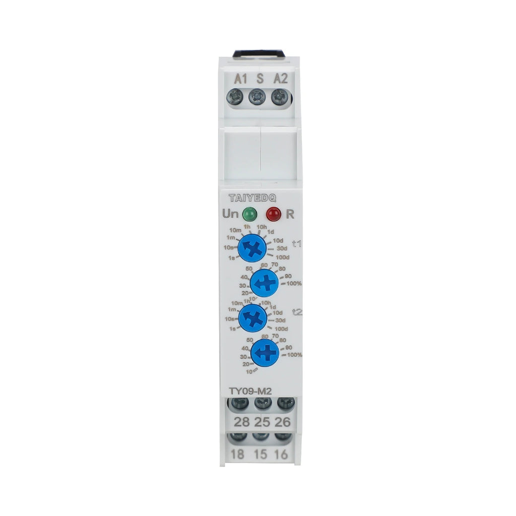 TY09-M1 M2 Cyclic Delay Timer Relay Switch SPDT 220V 16A AC/DC12V-240V 50/60Hz 0.1s-100 Days 2SPDT Din Rail