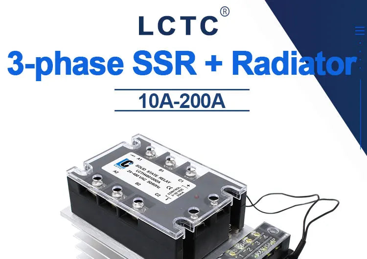 LCTC Three Phase Solid State Relay SSR Zero Cross 3-phase Load Relay 3-32VDC Control With Radiator 380V10A 25A 40A 60A 80A 100A