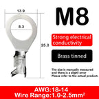 O-type Ground Lugs Terminal Cold-Pressed Copper Tab Wiring Nose Wire Lugs Crimp Wire Connector Eyelets Cable Connection Clamp