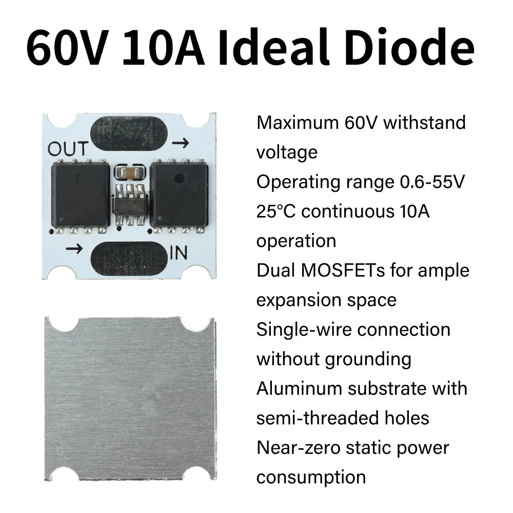 Ideal Diode Module 100V/30A 60V/10A Anti-Backflow Rectifier Board Ultra-Low Power Industrial Power Protection
