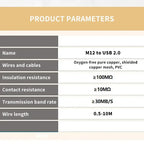 M12 to USB Cable Connector 4Pin 5 Pin A/D/B Code to USB Scanner Cable Industrial Camera USB to M12 Male Female Extension Line