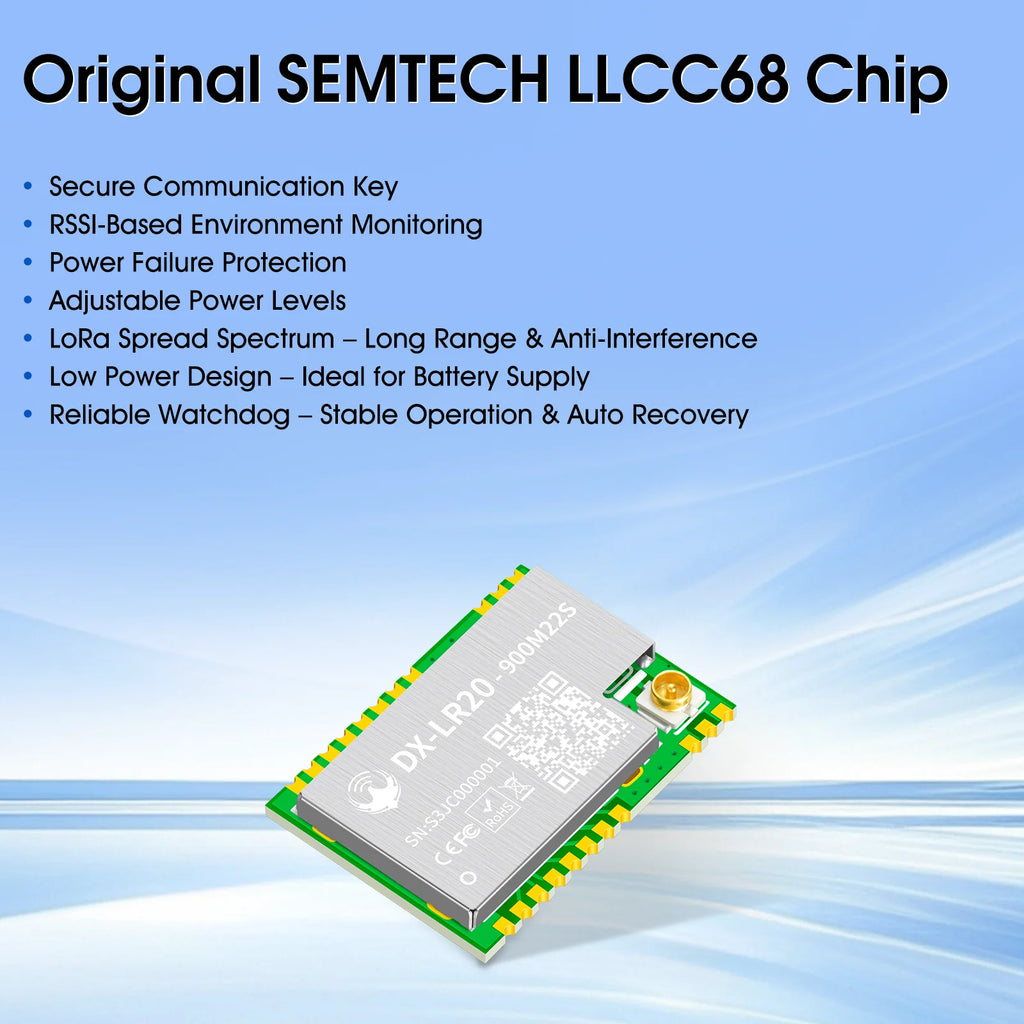 LLCC68 LoRa Wireless Module 868Mhz 915Mhz 433 475Mhz DX-LR20 22dBm 8KM Long Range SMD RF Module Power Supply