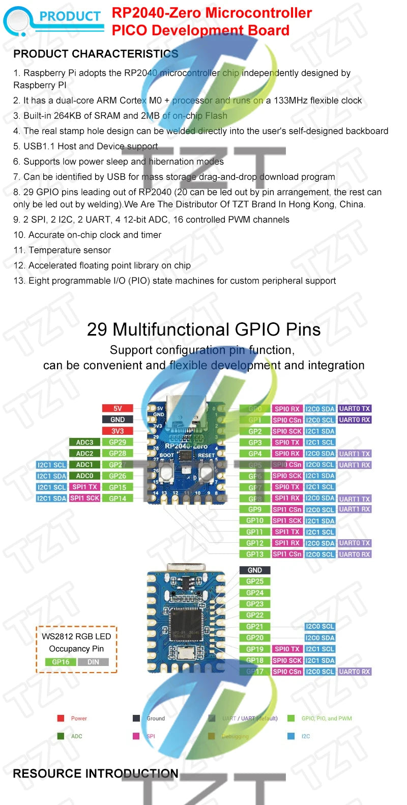 RP2040-Zero RP2040 For Raspberry Pi Microcontroller PICO Development Board Module Dual-core Cortex M0+ Processor 2MB Flash