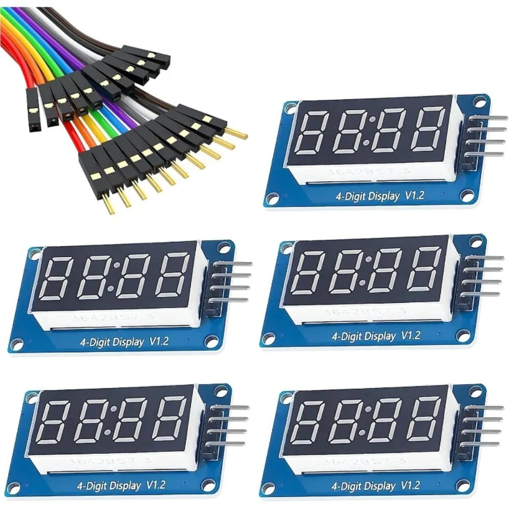 5PCS 4 Digits 7 Segment Digital Tube TM1637 LED Display Module I2C with Jumper Wires Clock Display for Arduino and Raspberry Pi