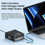 260W USB C GaN Charger, Desktop Wireless Charger PD3.1 140W 100W Fast Charging Station, Power for MacBook Pro iPhone 15 Samsung