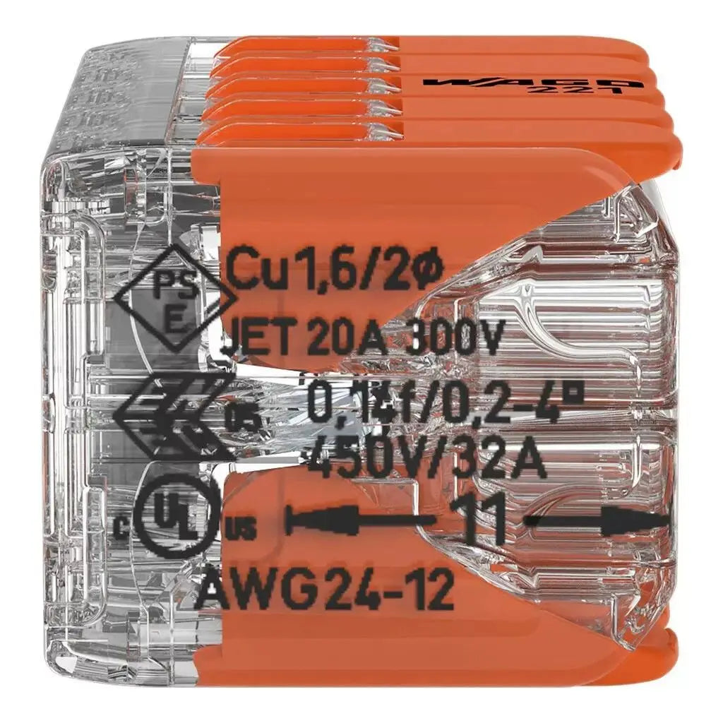 WAGO 221‑420 Double‑Deck 10‑Conductor Lever Wire Connector,0.14‑4mm² 32A 450V