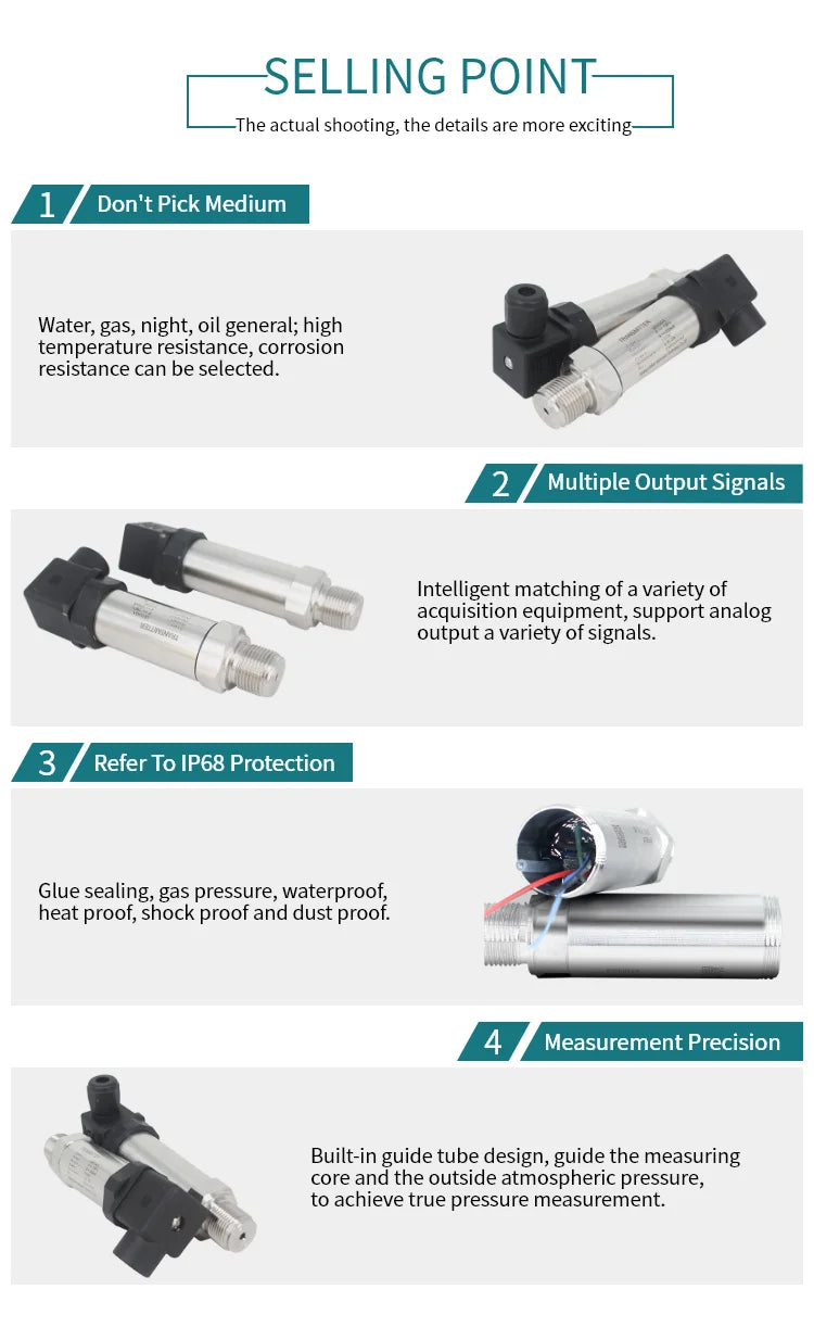 Water Oil Fuel Gas Air Pressure Transmitter G1/2 G1/4 12-36V 4-20mA RS485 0-600bar Stainless Steel Pressure Transducer Sensor