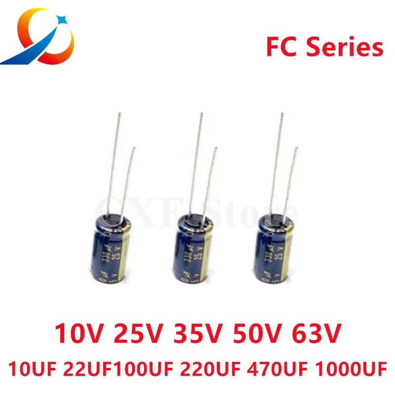 10PCS  FC Series 10V 25V 35V 50V 63V 10UF 22UF 47UF 68UF 100UF  220UF 330UF 470UF  NEW 1000UF Audio electrolytic capacitor