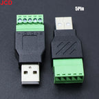 JCD USB 2.0 Connector Avoid Welding Plugs USB Type A Male Female to 4Pin 5pin Screw Terminal Socket Adapter Plug For Computer TV