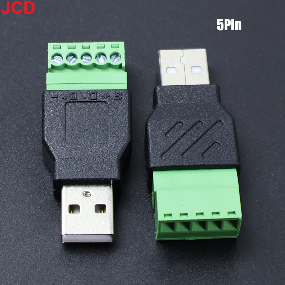JCD USB 2.0 Connector Avoid Welding Plugs USB Type A Male Female to 4Pin 5pin Screw Terminal Socket Adapter Plug For Computer TV