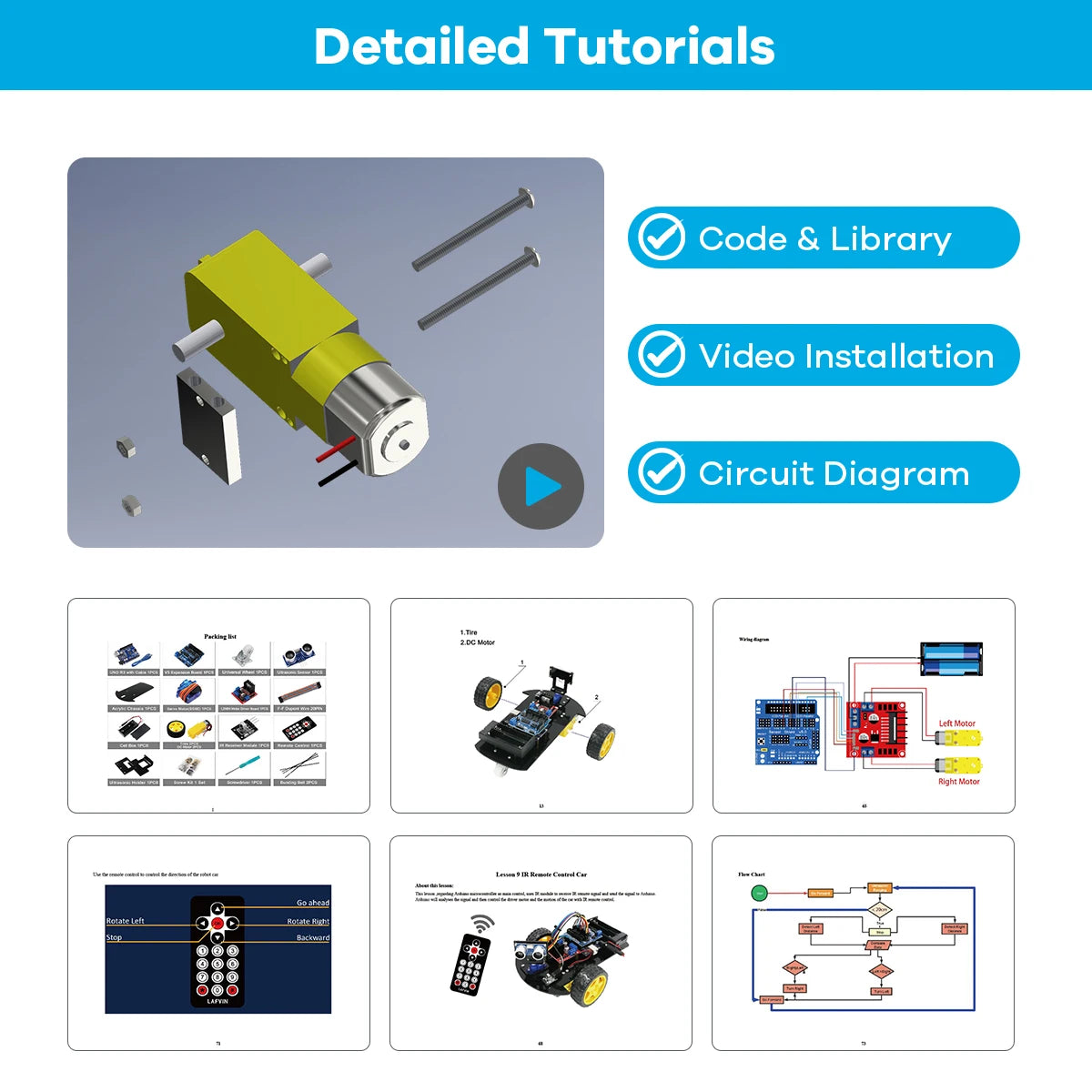 LAFVIN Smart Robot Car for Arduino 2WD Chassis Robot Car Kit With Ultrasonic Module, L298N Driver Board, Remote, IR Control