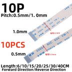 10PC FPC FFC Ribbon Flexible Flat Cable 10 Pin Pitch 0.5MM 1.0MM AWM 20624 80C 60V Length 6/10/15/20/25/30/40 CM Forward Reverse