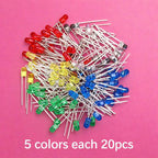 SAMIROB 60/100Pcs 3mm LED Diode Kit F3 Schottky Assorted Diode Red White Green Blue Yellow Orange Pink Purple Warm White for DIY