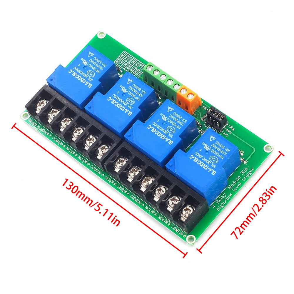 4 8 channel relay module 30A with optocoupler isolation 5V 12V 24V supports high and low PLC Automation for Smart Homes