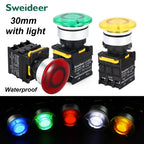 30mm Mushroom Button Switch with Light Waterproof Momentary Reset Self Locking Power Push Button Switch 12V 24V 220V 1NO 1NC Red