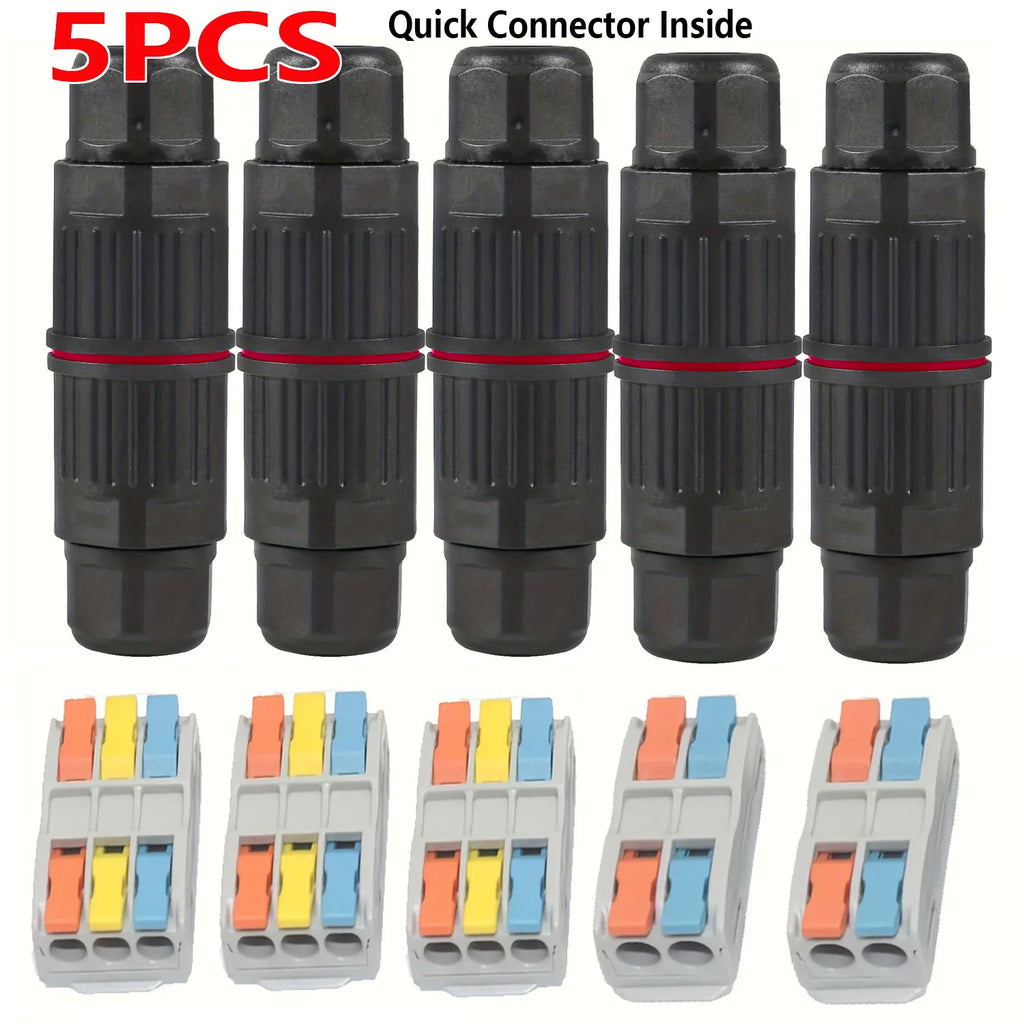 5Pcs Ip68 Waterproof Cable Connector Quick Connection 2 in 2 Out /3 in 3 Out Electrical Terminal Adapter Wire Connector