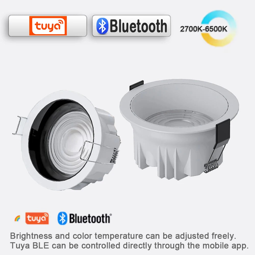 3CCT Tuya Bluetooth/Zigbee Matter Smart Recessed LED Downlight Aluminum Downlight AC5W-20W Spot Light