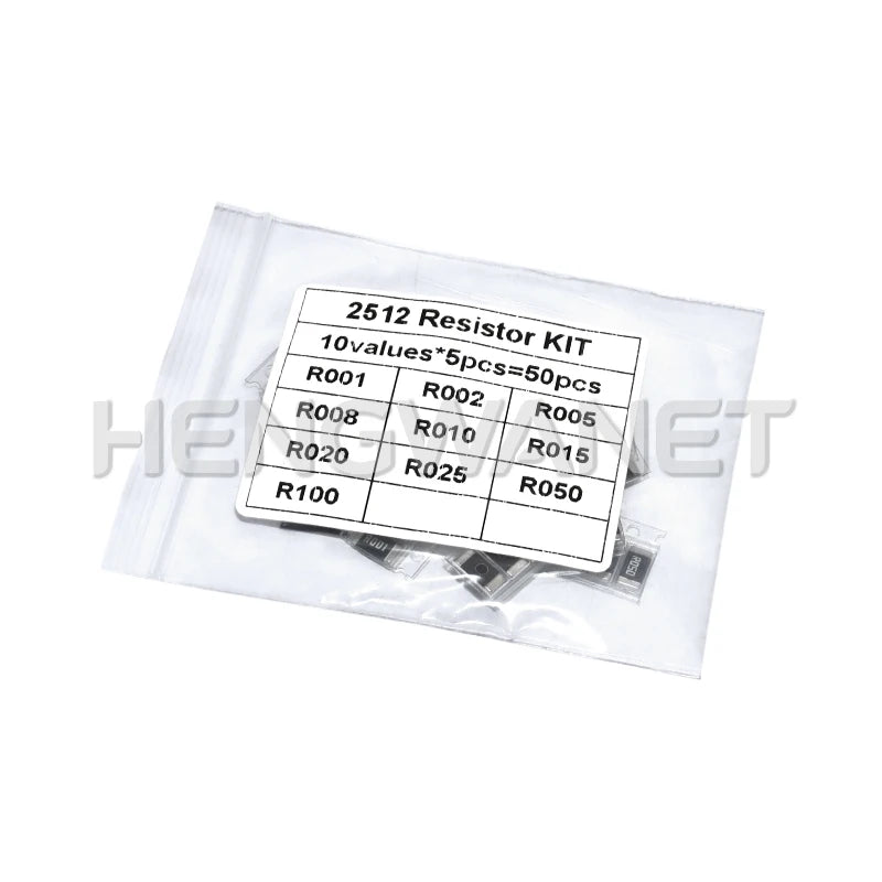 50PCS Alloy resistances 2512 SMD Resistors Samples kit 10 kindsX5pcs=50pcs R001 R002 R005 R008 R010 R015 R020 R025 R050 R100