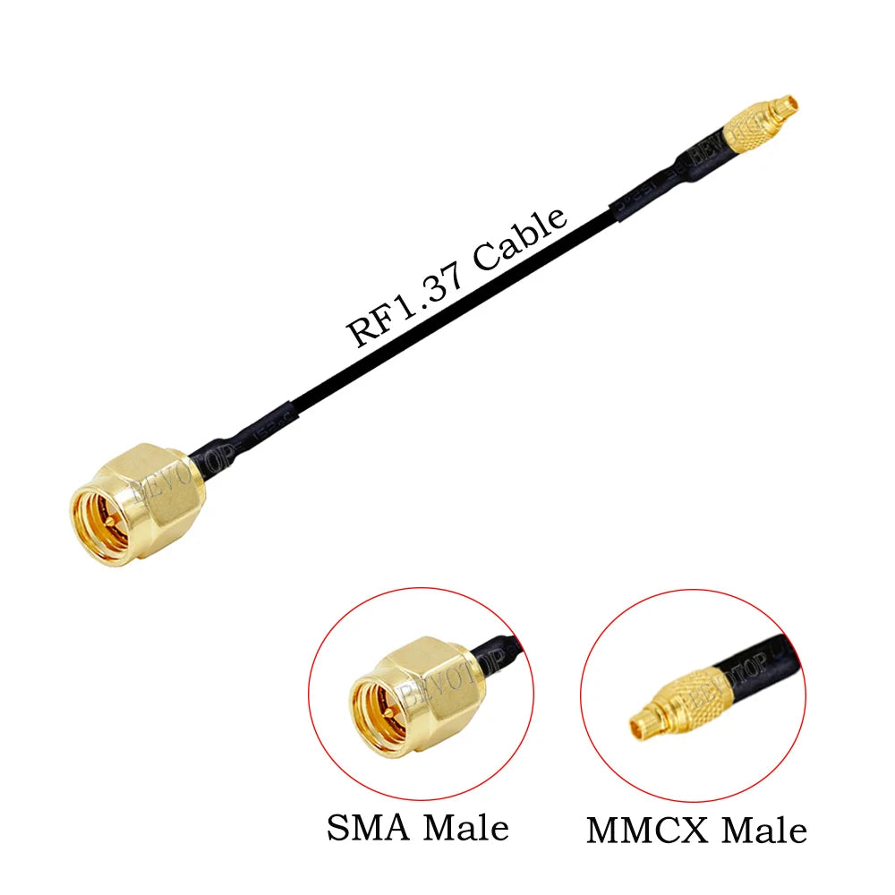 RF1.37 SMA Male Female to MMCX Male 90 Degree FPV Antenna Connector 50 ohm RF Coaxial Extension Jumper OD=1.37 Cable