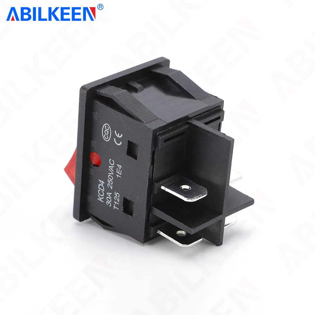 50PCS/Lot ABILKEEN KCD2-201N Rocker Toggle Switch 30A/15A 250VAC ON-OFF Mini Toggle Switch with LED Light 4Pin Terminal