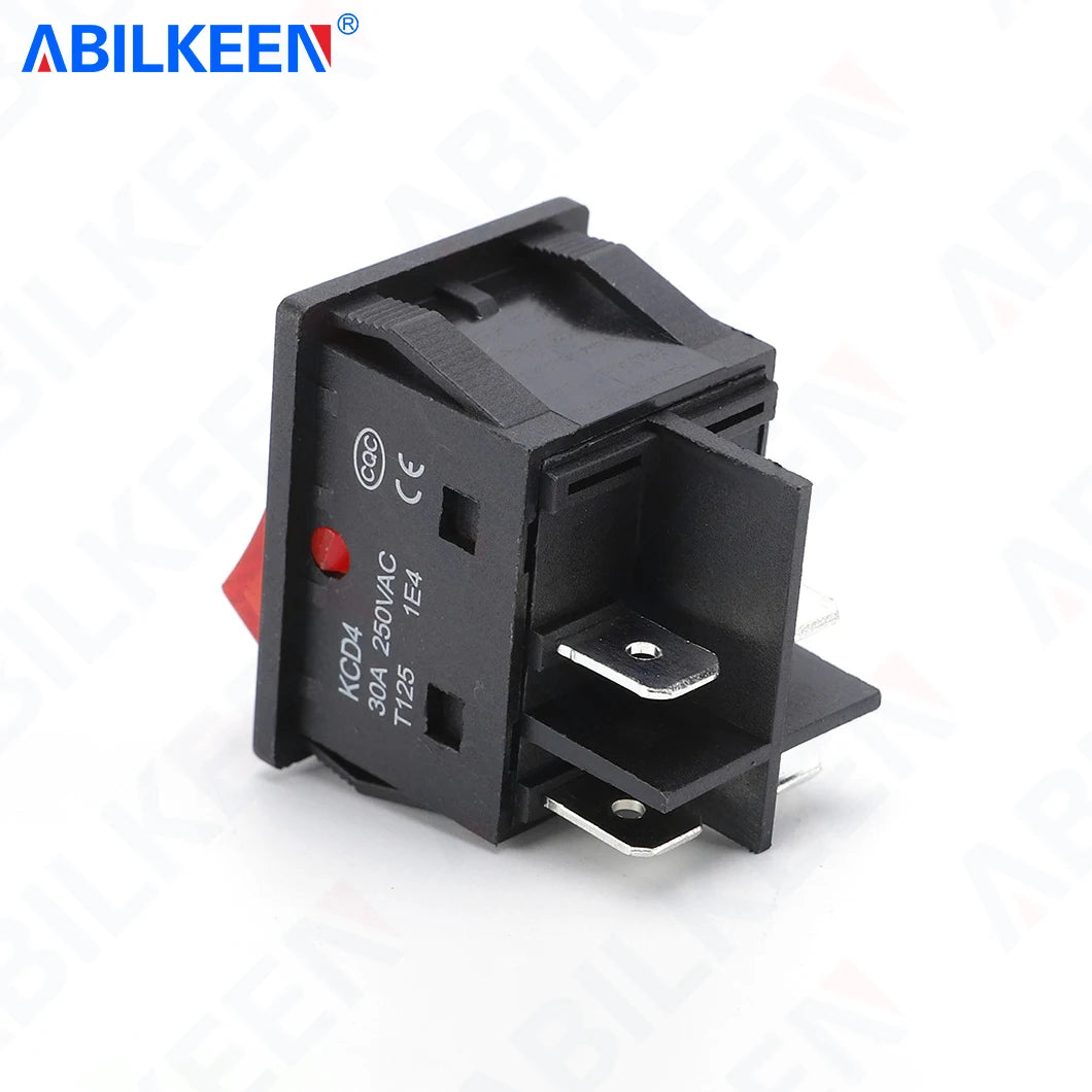 50PCS/Lot ABILKEEN KCD2-201N Rocker Toggle Switch 30A/15A 250VAC ON-OFF Mini Toggle Switch with LED Light 4Pin Terminal