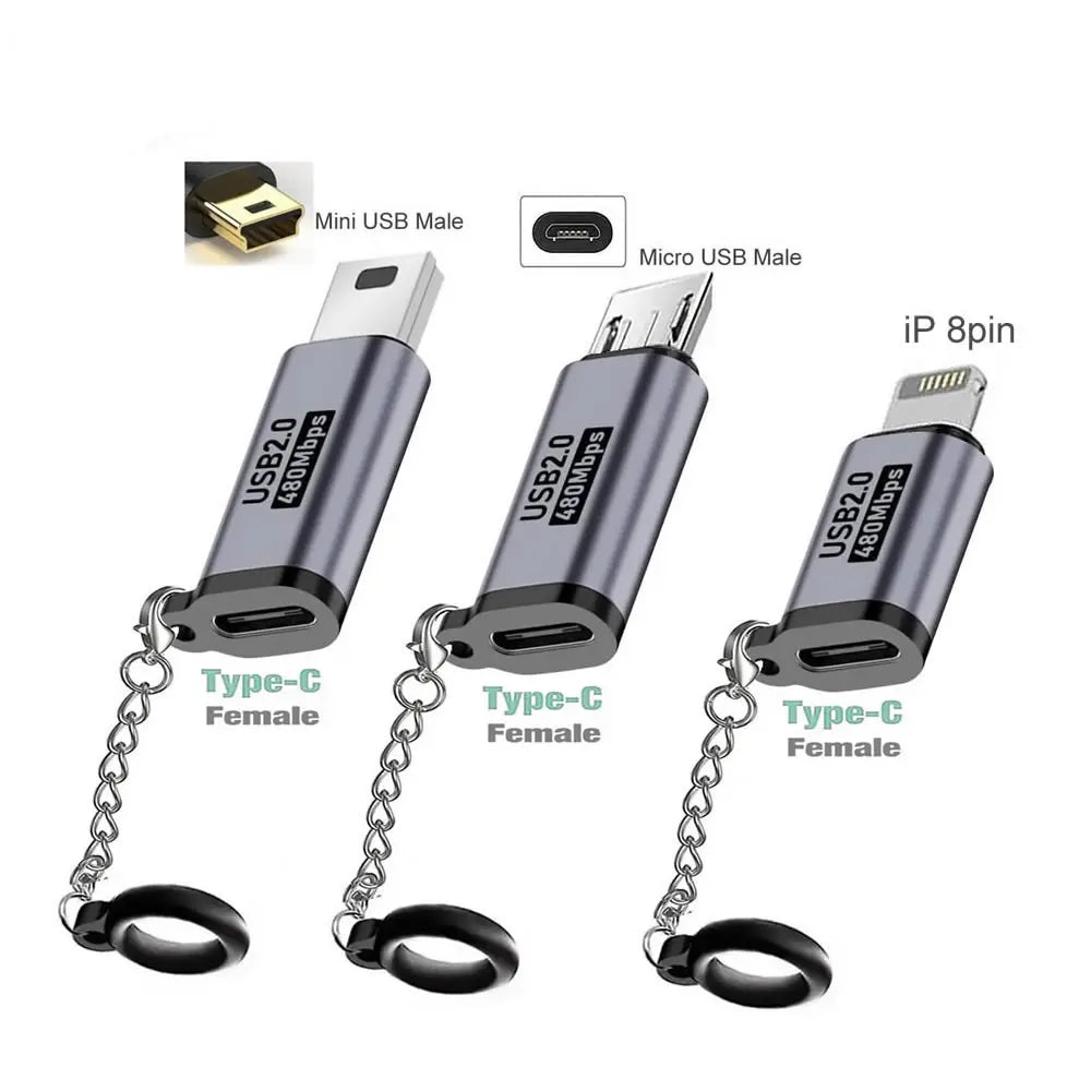 Type C Adapter USB C To Micro To Mini USB Female Converters For iPhone 14 13 Xiaomi Samsung For Lightning Male Charger Adapter