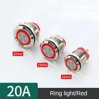 16/19/22mm 20A High Current Metal Push Button Switch IP67 Waterproof LED Light Momentary Latching Car Engine Power Switch Red