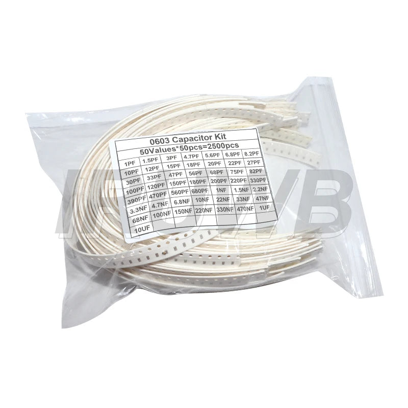 2500pcs 50Values 1pF - 10uF 100PF 10NF 100NF 0.47UF 1UF Chip Capacitance Set 0402 0603 0805 SMD Ceramic Capacitor Assorted Kit