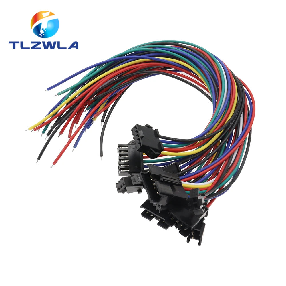 10PCS JST SM 2/3/4/5/6Pins 2.54MM Plug Male to Female Wire Connector cable pigtail Plug LED Connecting line 20cm Long